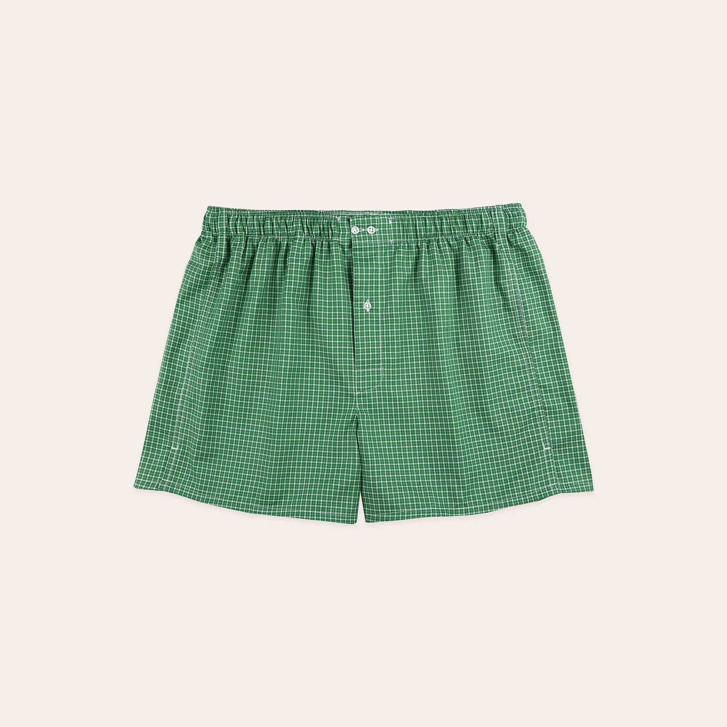 Upcycled boxer shorts with green and white checks