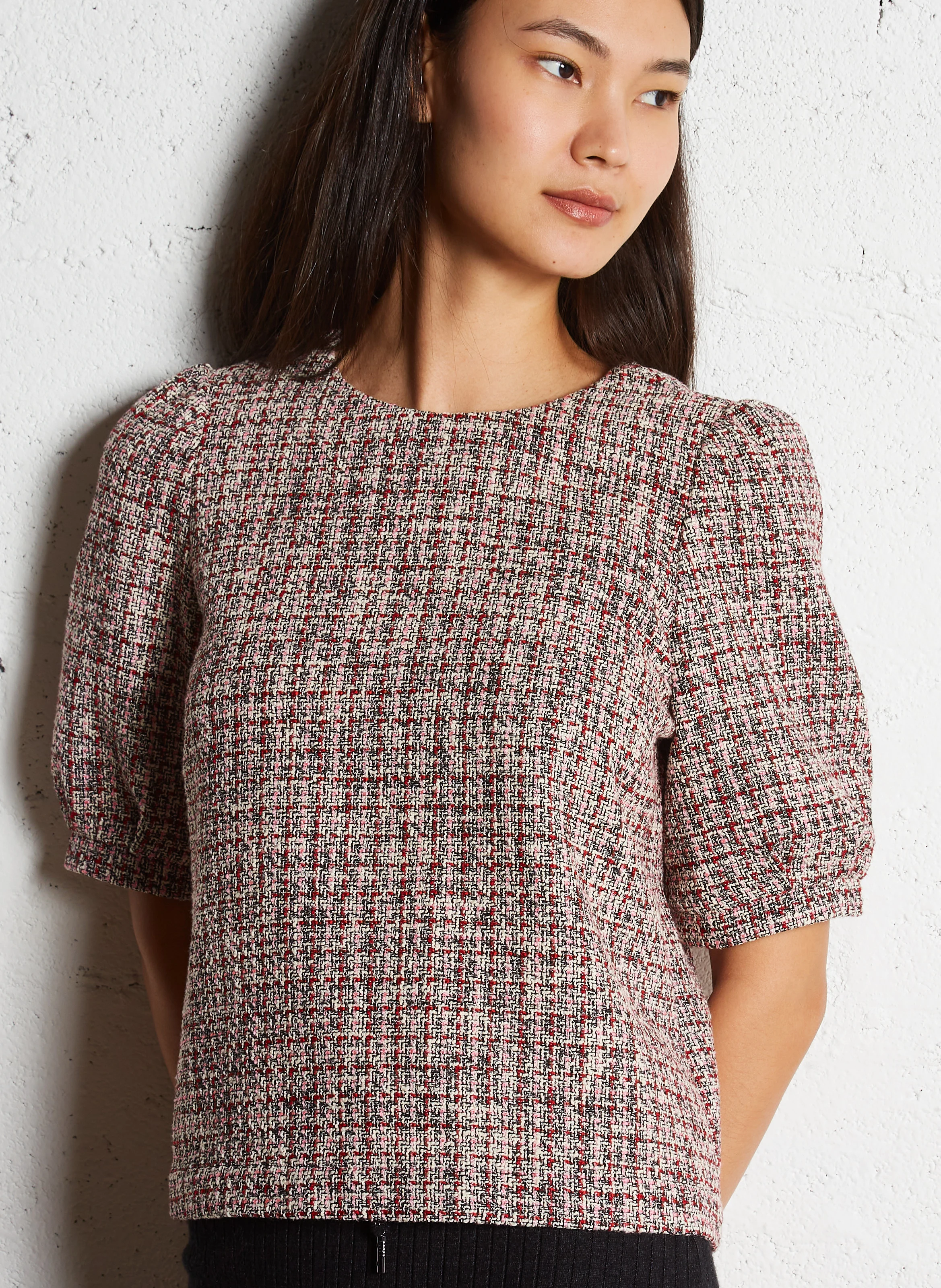 Top droit col rond en coton mélangé | Rouge