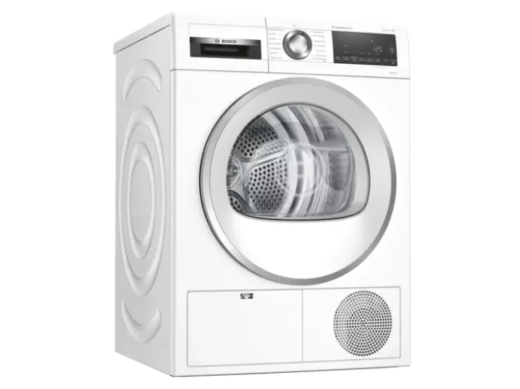 Bosch Serie 6 WQG2410H0, Fritstående, Front-læsning, Varmepumpe, Hvid, Knapper, Dreje, Berøring, Højre