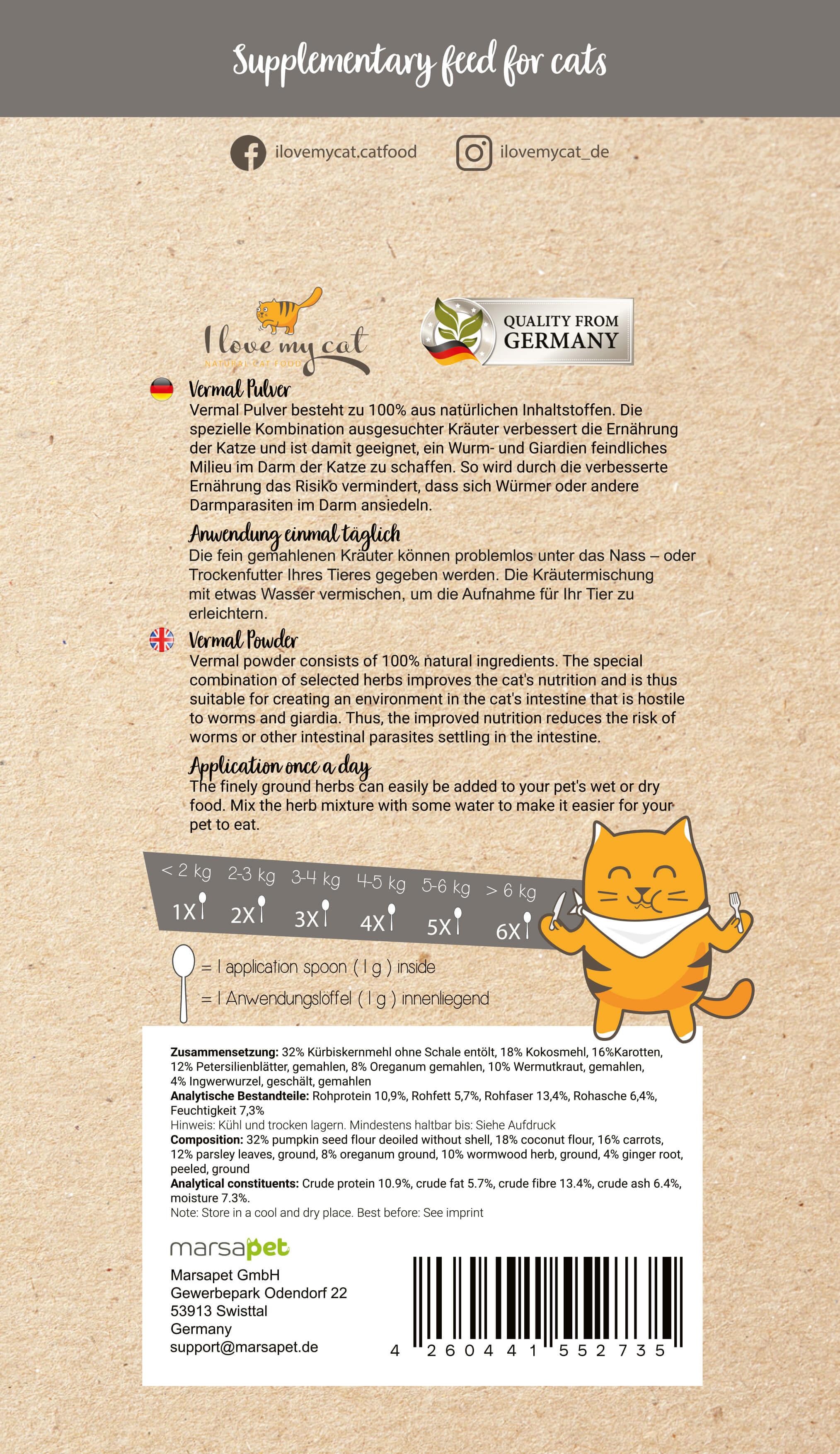Poudre vermifuge pour chats - 35g