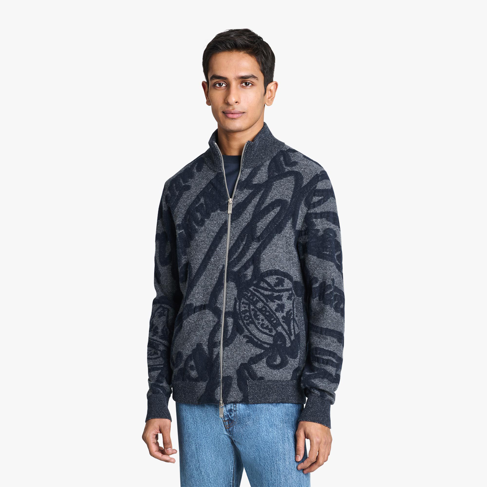 Cardigan Zippe Avec Jacquard Scritto Marbeuf
