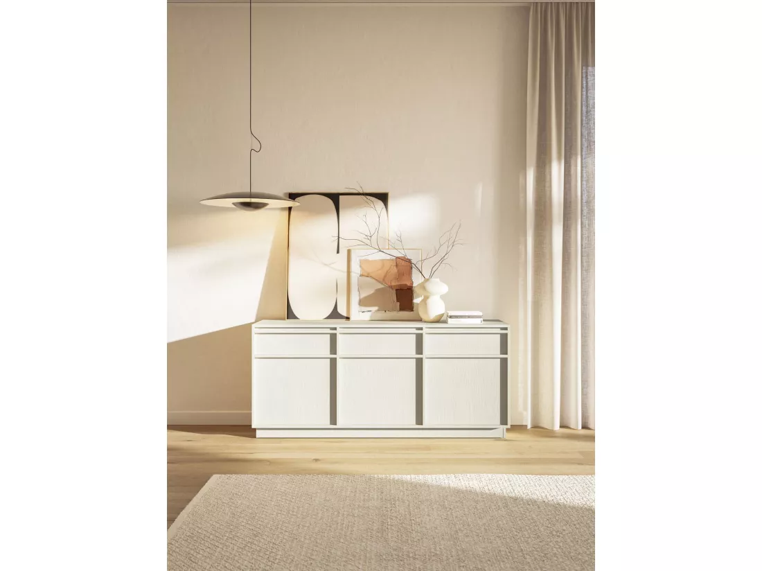 Buffet 3 portes avec 3 tiroirs - 154 cm - beige - EVO