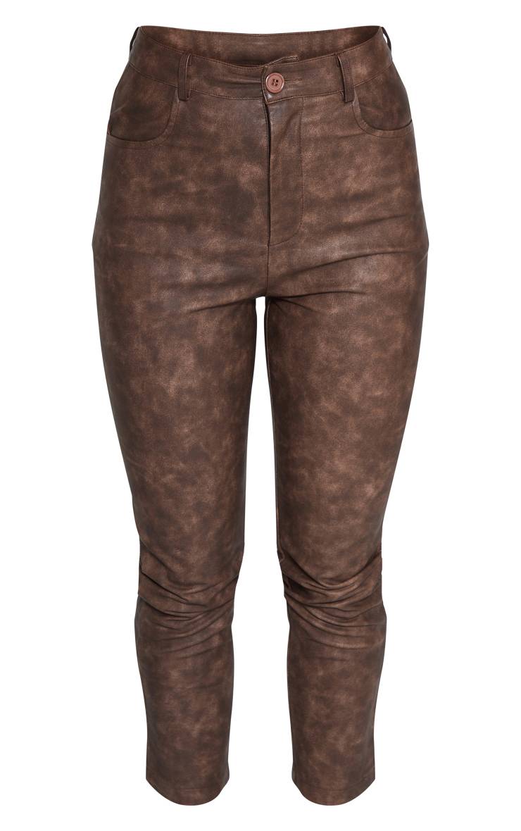 Marron Pantalon Court En Synthétiquecuir Délavé Premium