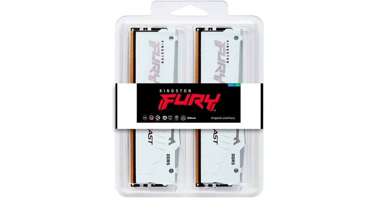 Kingston FURY32 GB DDR5-6000 Kit werkgeheugen  (Wit, KF560C30BWEAK2-32, Beast RGB, XMP, EXPO)