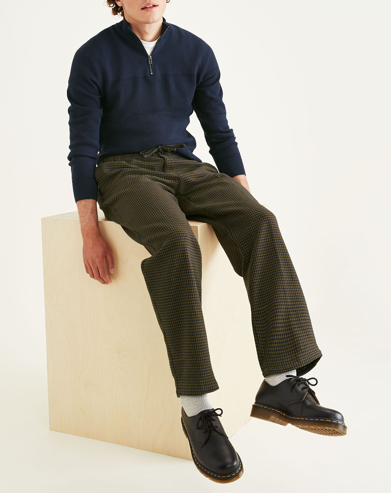 Dockers Pantalon en Coton Bio Pull On imprimé pied-de-poule marron/bleu