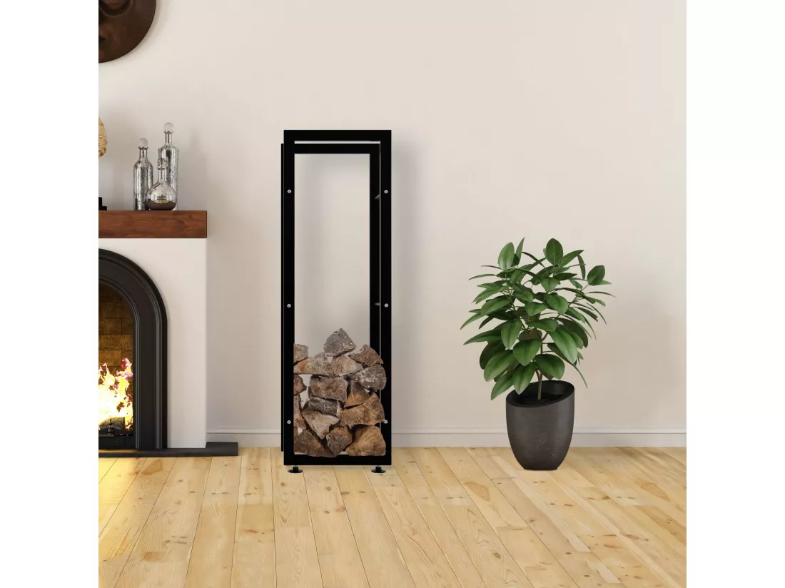 Etagère bois de cheminée - Métal - 40 x 25 x 125cm - Noir - Keri V2