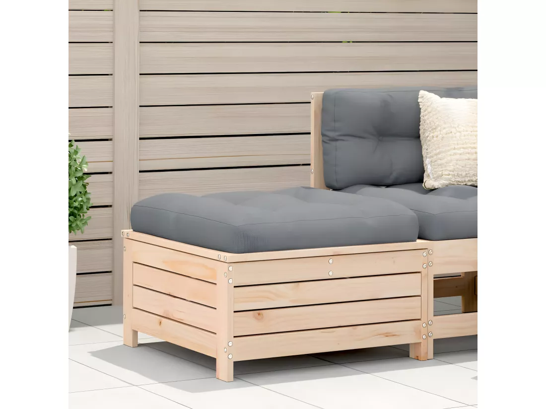 Repose-pied de jardin avec coussin bois de pin massif