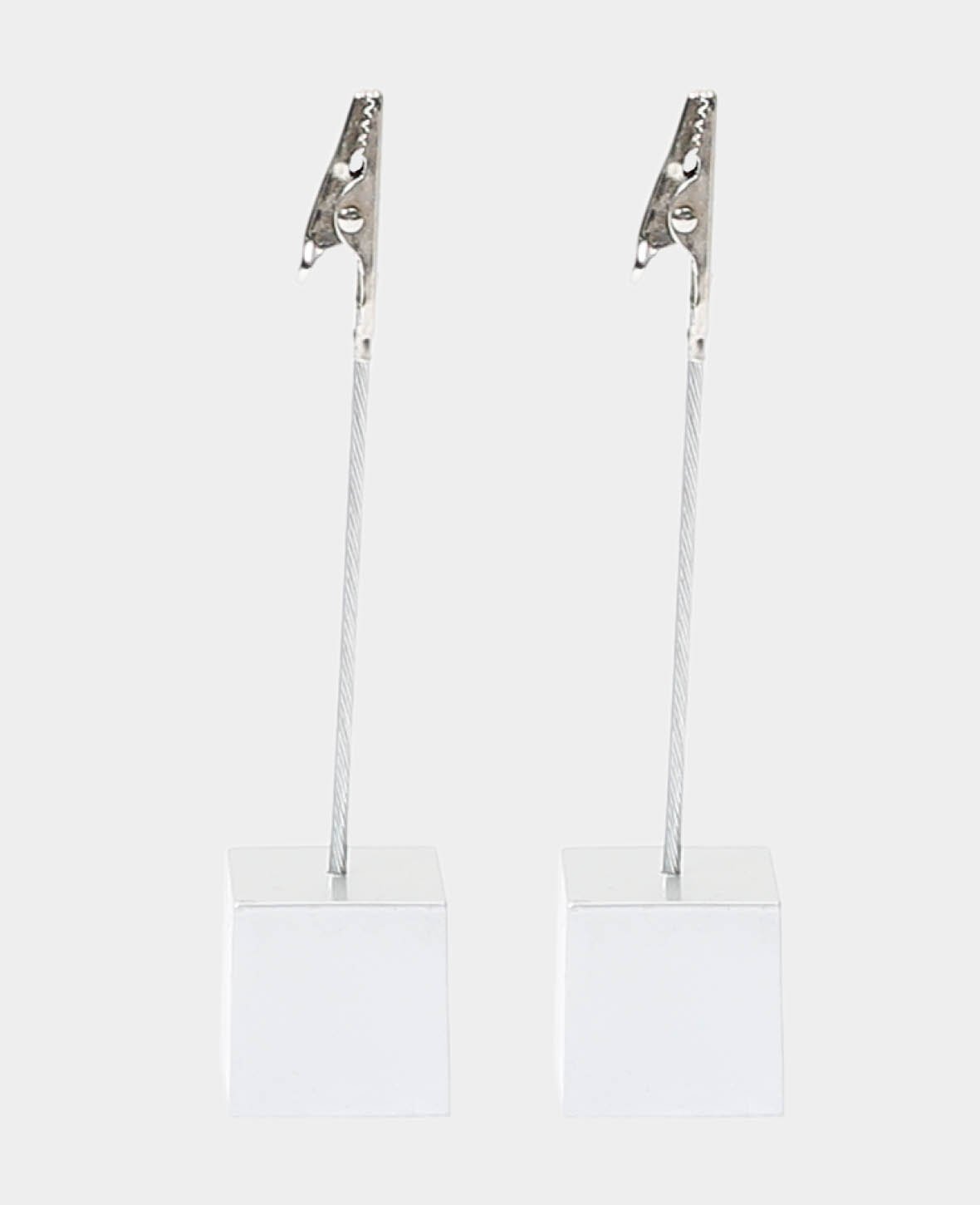 (2er Set) Krokodilklammer mit Sockel Würfel Fotohalter Deko Postkarten Clip Cube - Silber