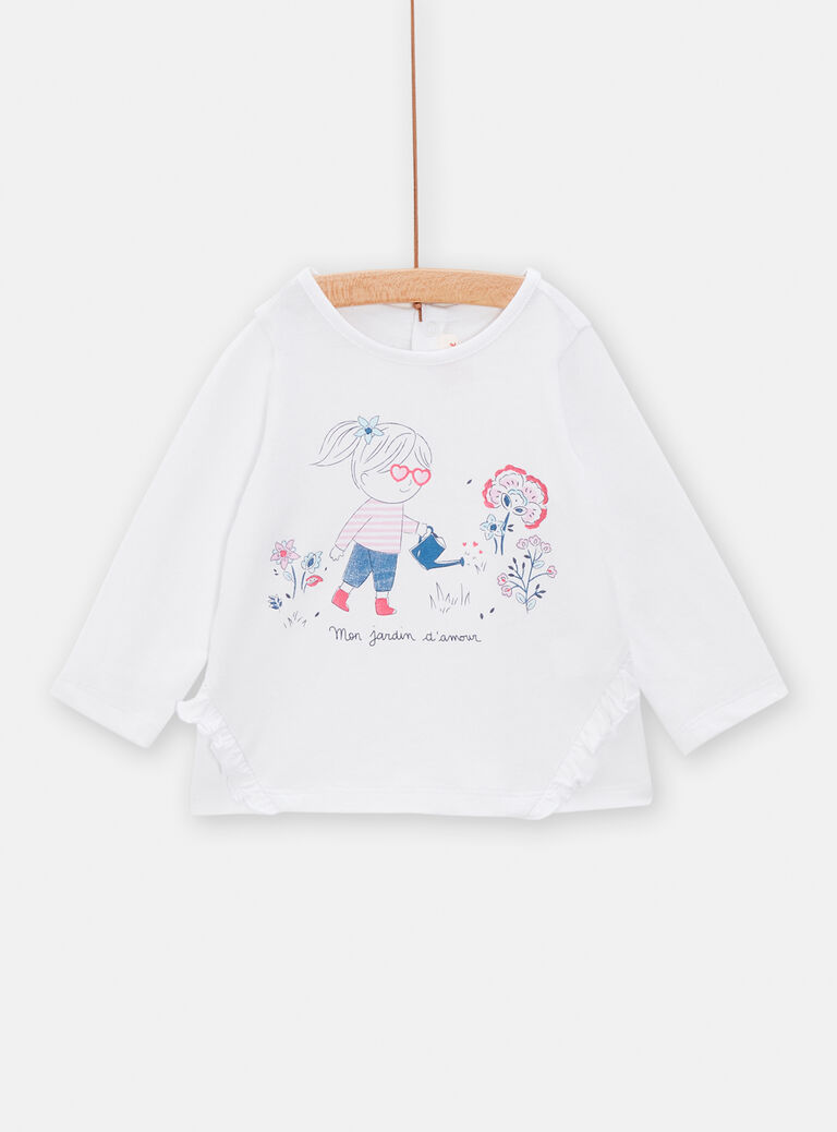 T-shirt blanc à manches longues pour bébé fille