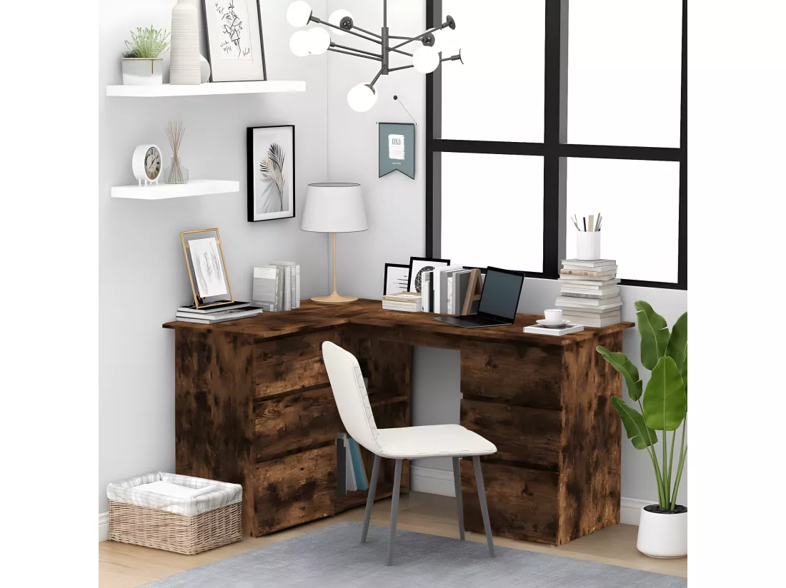 Bureau d'angle Chêne fumé 145x100x76 cm Bois d'ingénierie