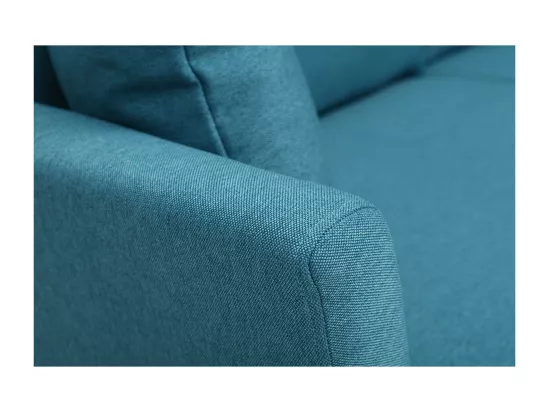 Canapé scandinave déhoussable 3 places en tissu bleu canard et bois clair OSLO