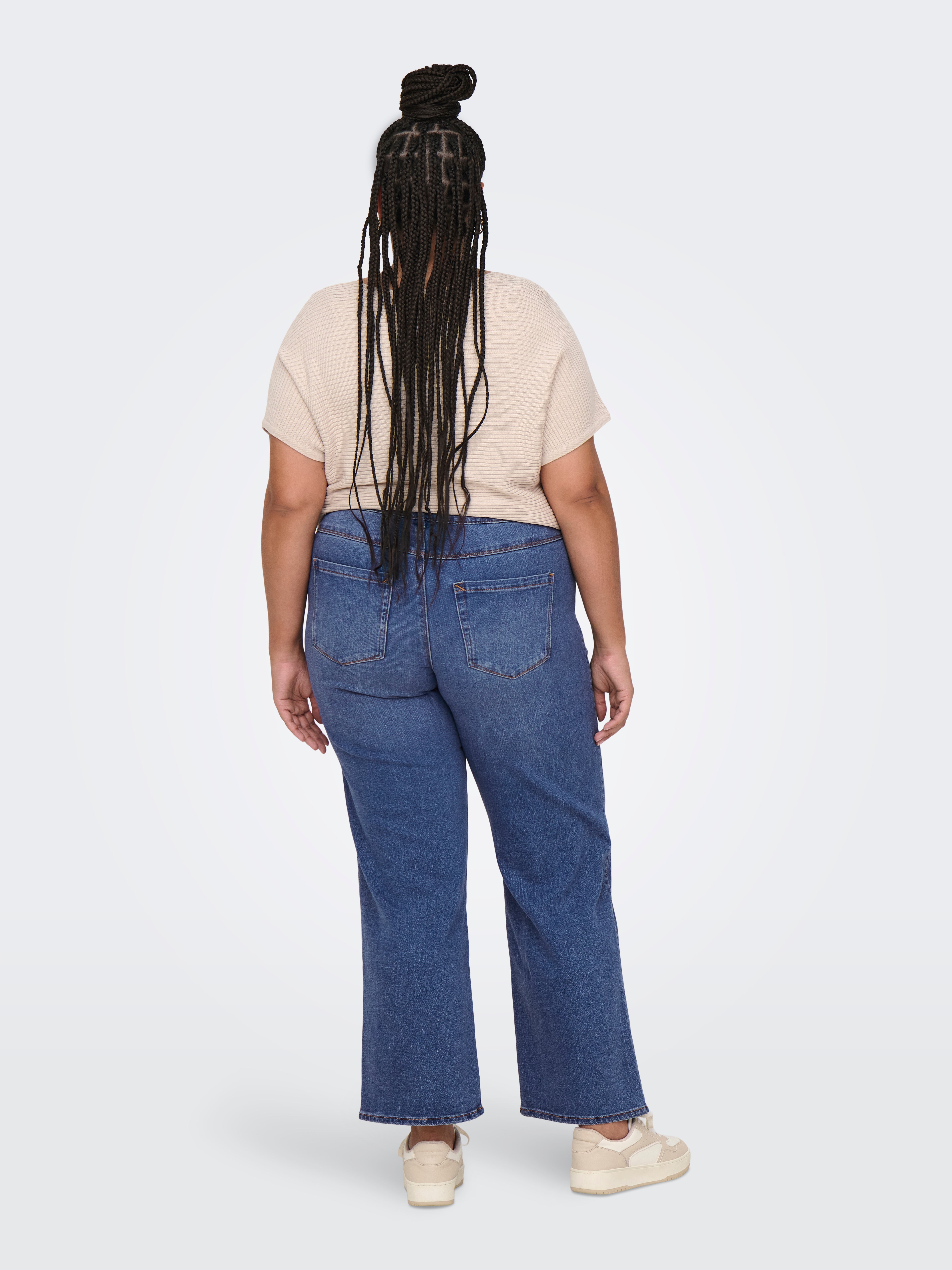 CARSNOW Hohe Taille Weiter Beinschnitt Jeans Medium Blue Denim