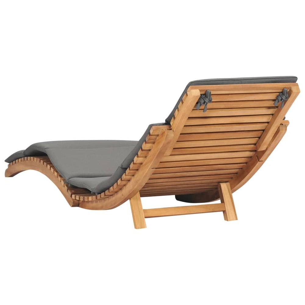 Transat chaise longue bain de soleil lit de jardin terrasse meuble d'extérieur pliable avec coussin gris foncé bois de teck 0