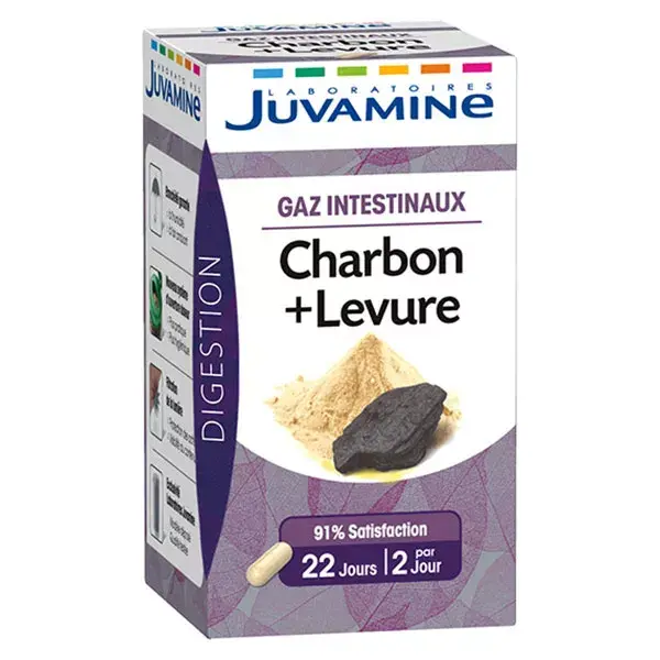 Juvamine Gases Intestinais Carvão Ativado Levedura 45 cápsulas