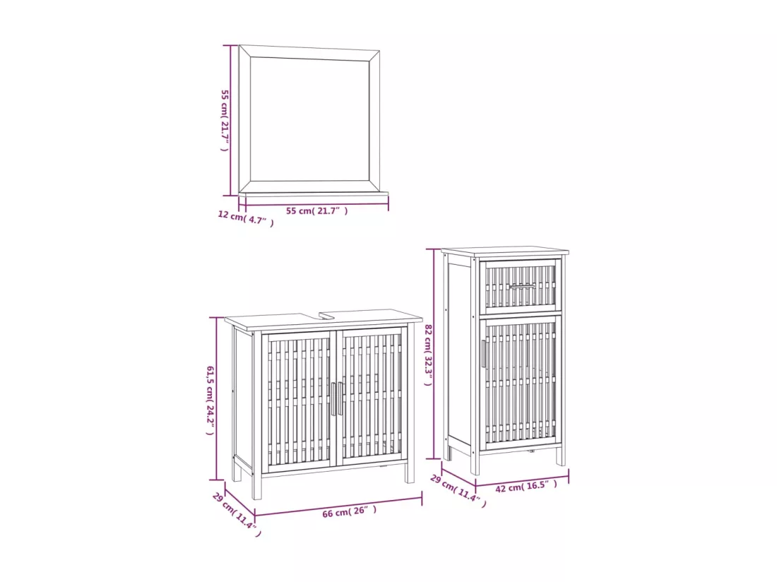 Ensemble de meubles de salle de bain 3 pcs Bois massif de noyer