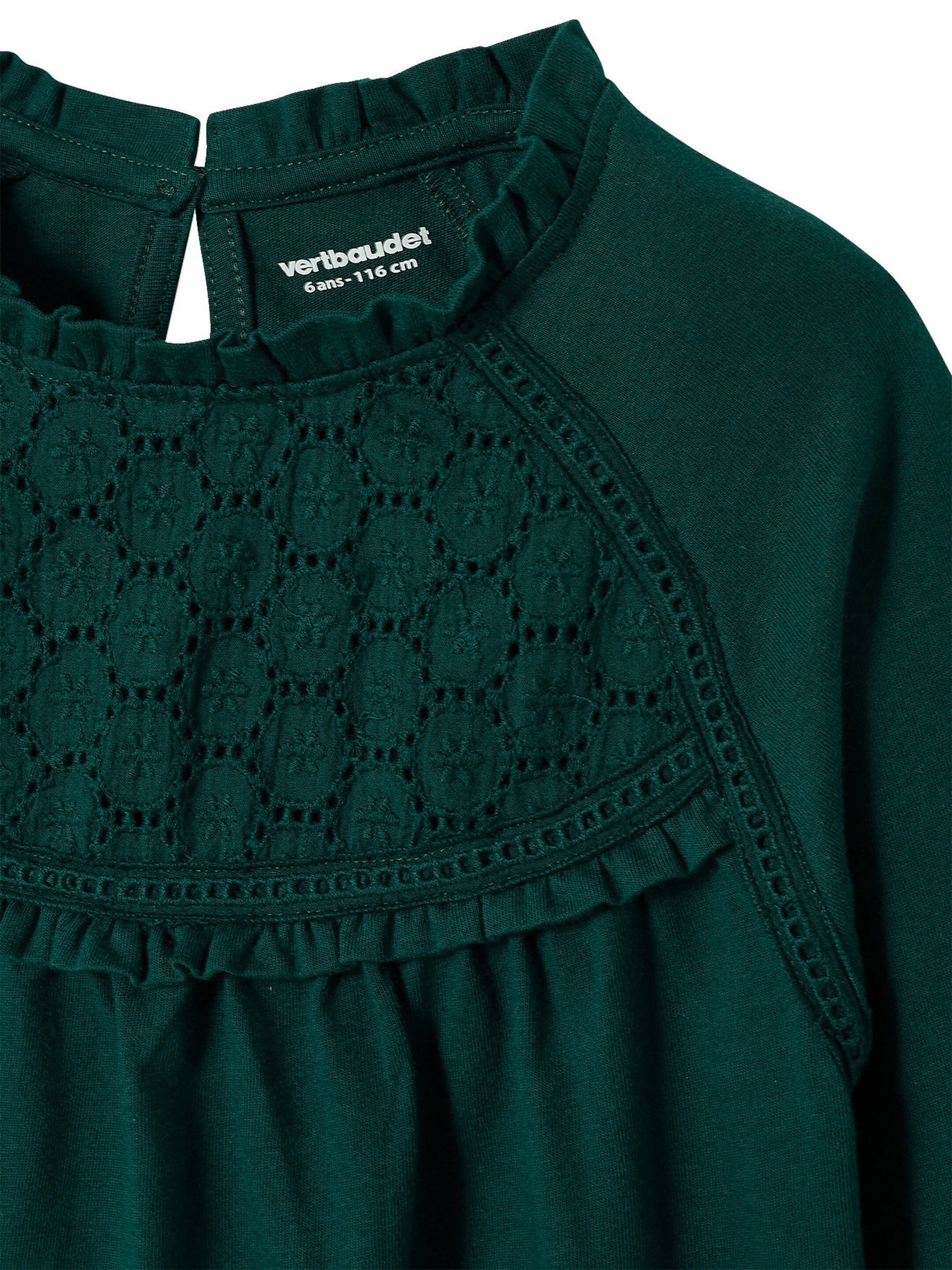 Vertbaudet Mädchen Blusenshirt mit Lochstickerei dunkelgrün