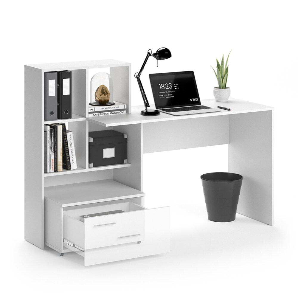 VICCO Schreibtisch LORIS Weiß Computer Bürotisch PC Regal Schublade Arbeitstisch