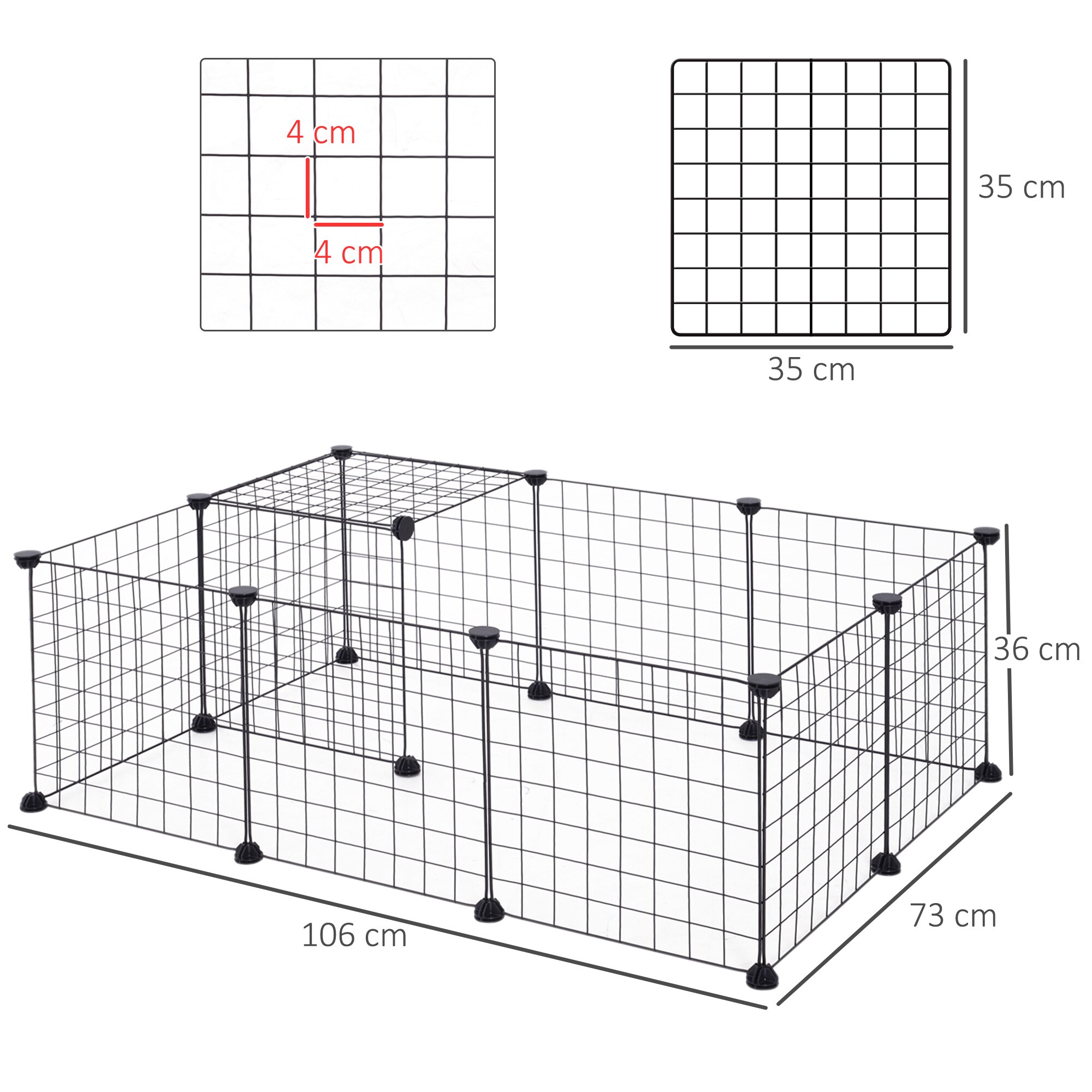 PawHut Freigehege mit Metallgitter schwarz 106 x 73 x 36 cm (LxBxH)