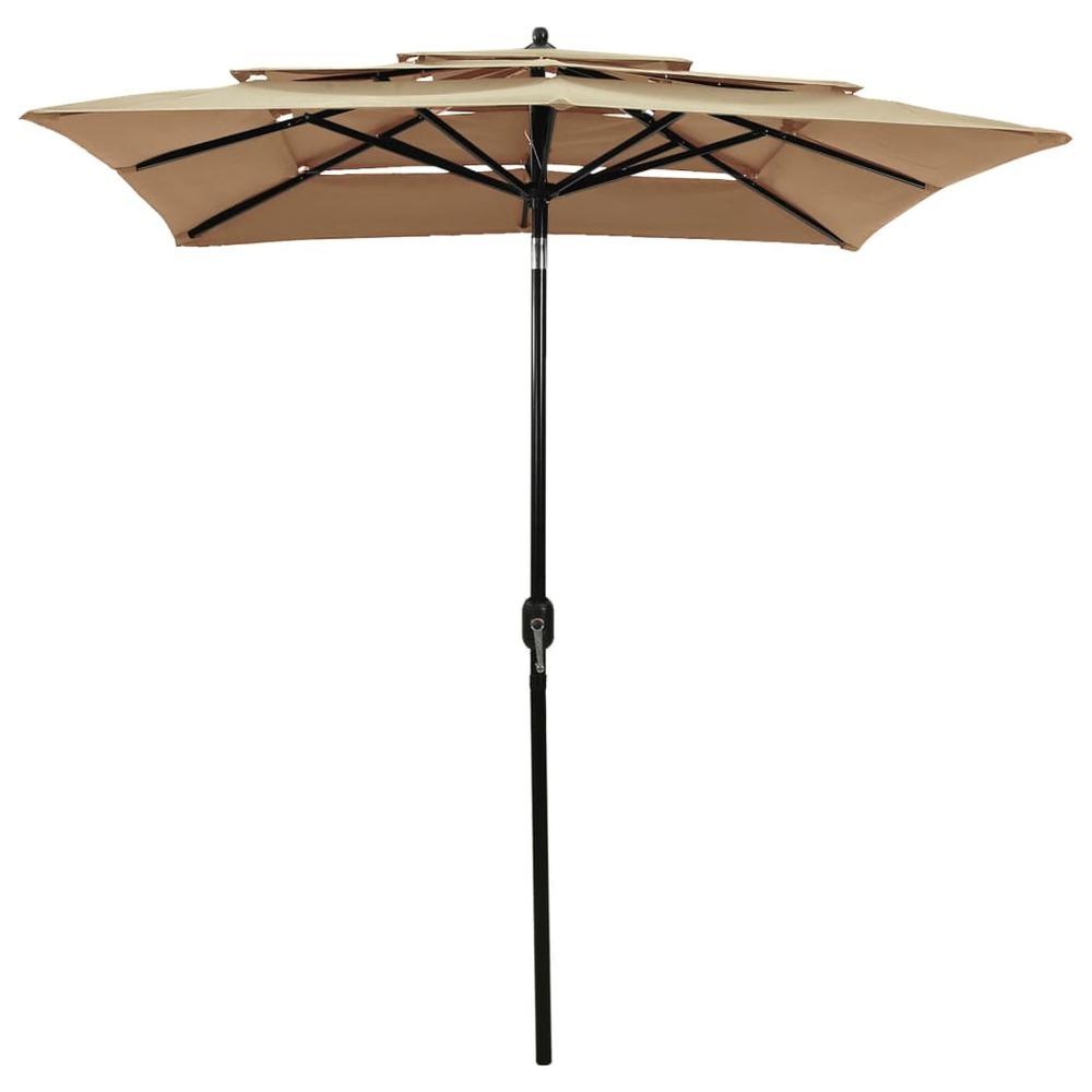 Parasol à 3 niveaux avec mât en aluminium 2 x 2 m taupe