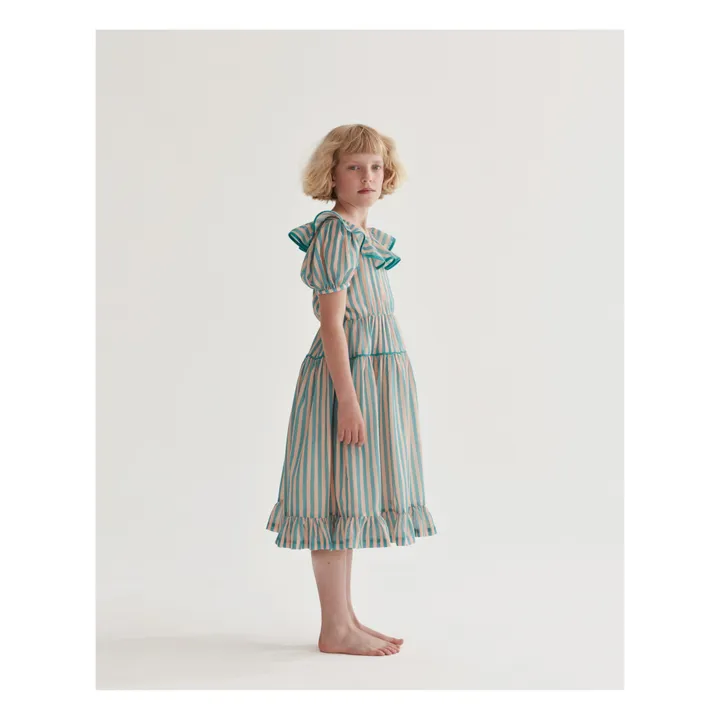 The Middle Daughter Robe Rayée Popeline de Coton | Bleu canard