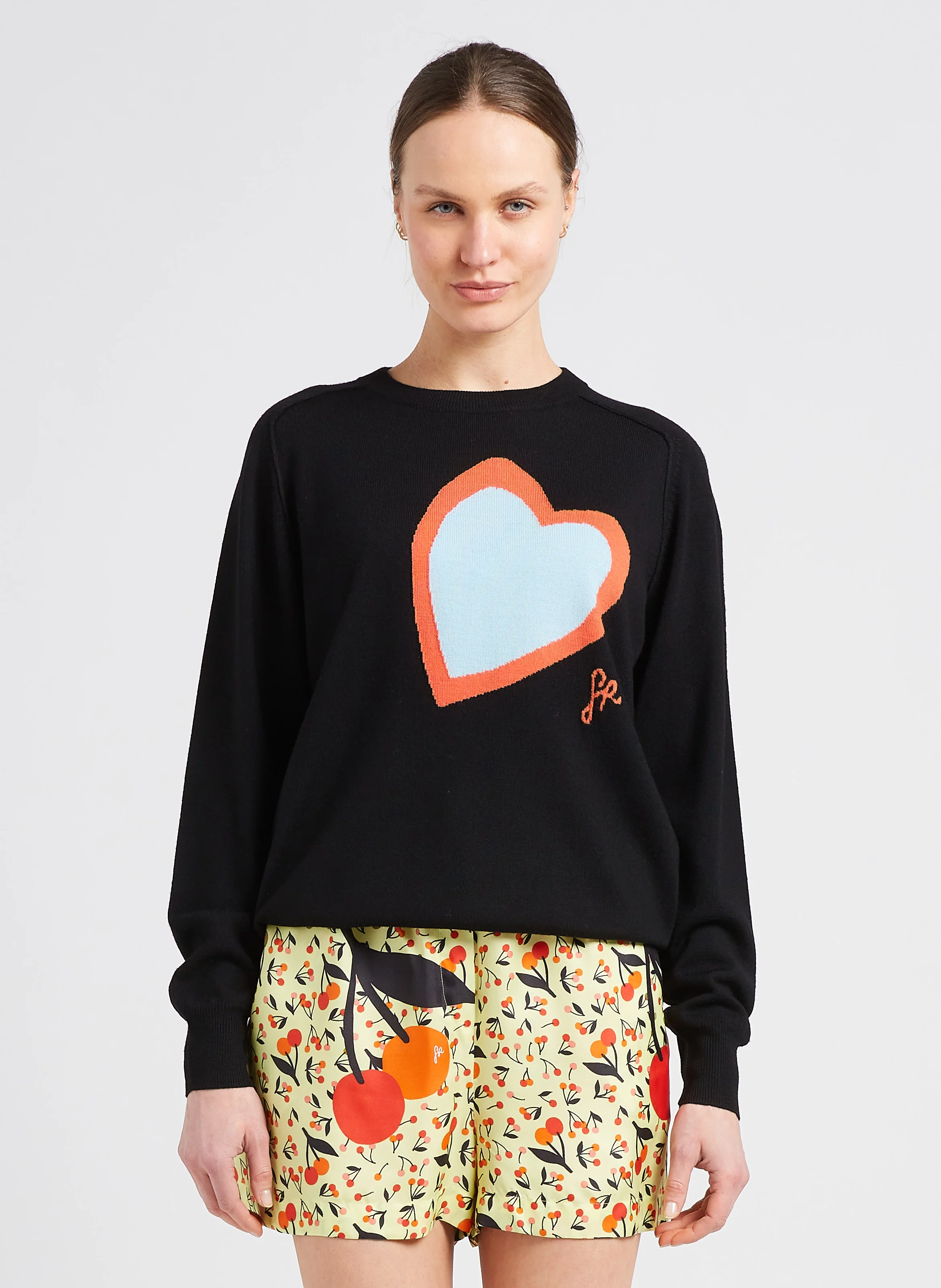 Pull col rond jacquard en laine mérinos | Noir