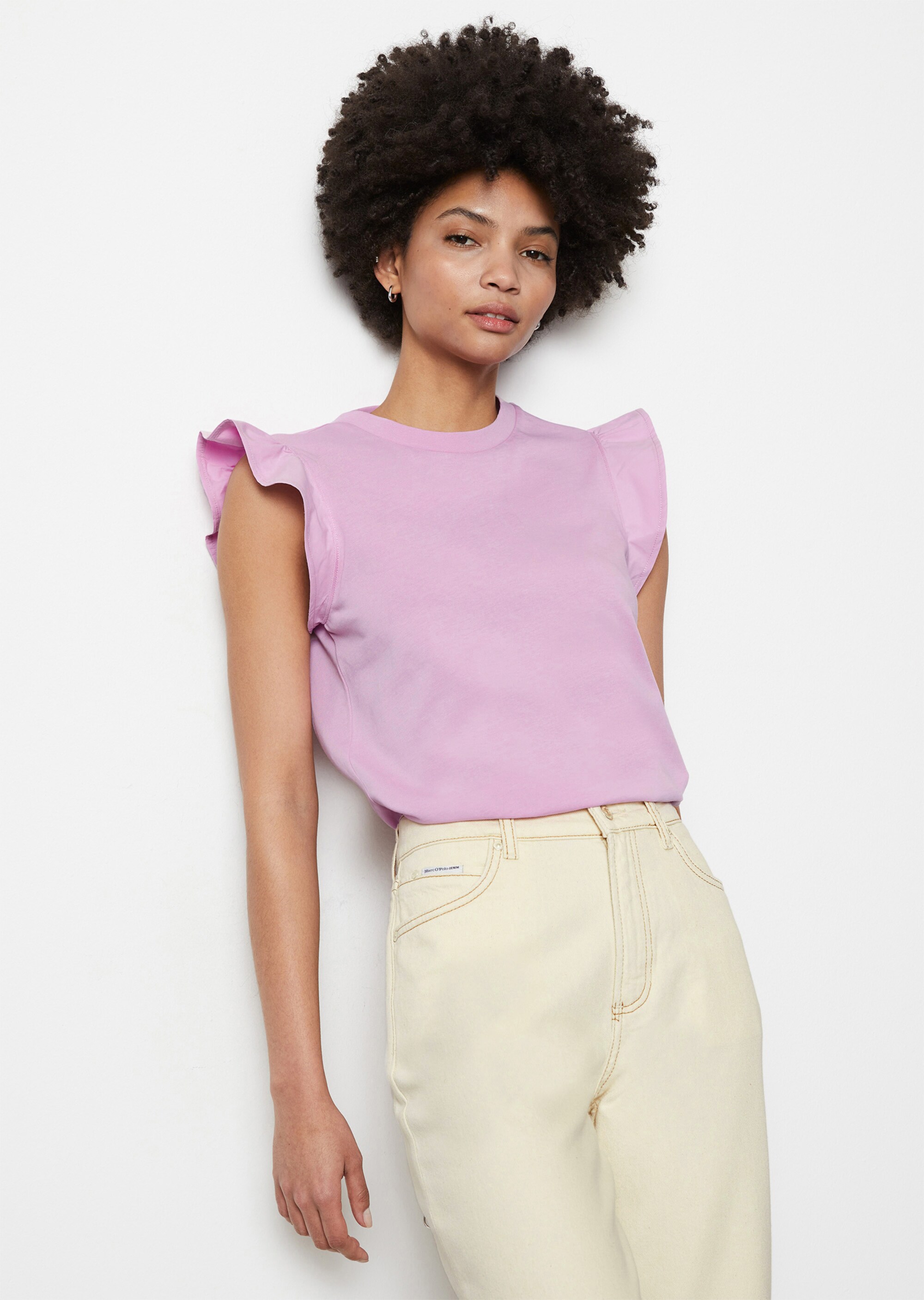 Volant-T-Shirt loose aus Material-Mix