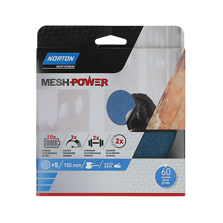 Maille abrasive pour ponceuse excentrique Norton ø 150 mm, Grain 60 - 5 pièces