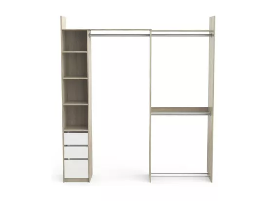 Aménagement dressing modulable Blanc/Chêne - SWAMA - L 199 x l 44 x H 218 cm