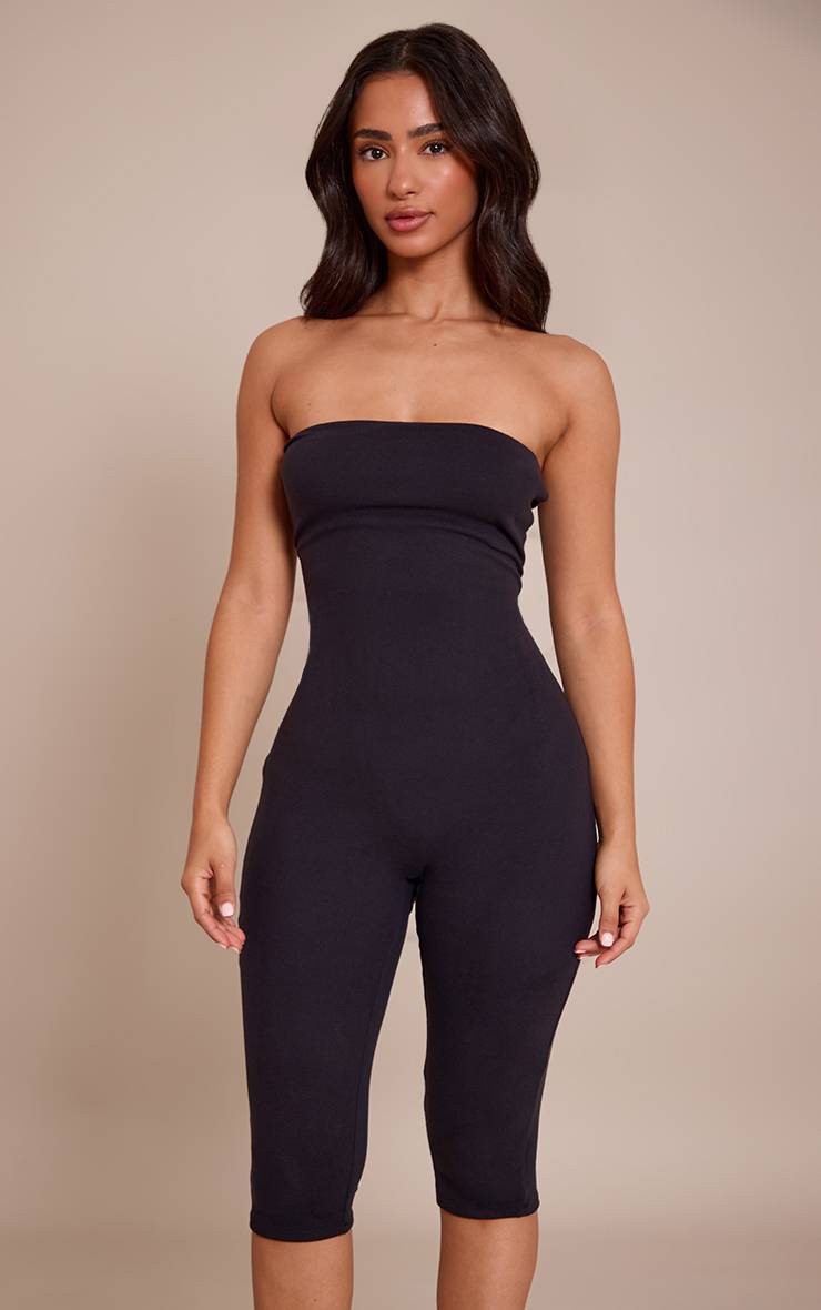 Noir Combinaison Capri Bandeau En Jersey Moulant Petite Taille