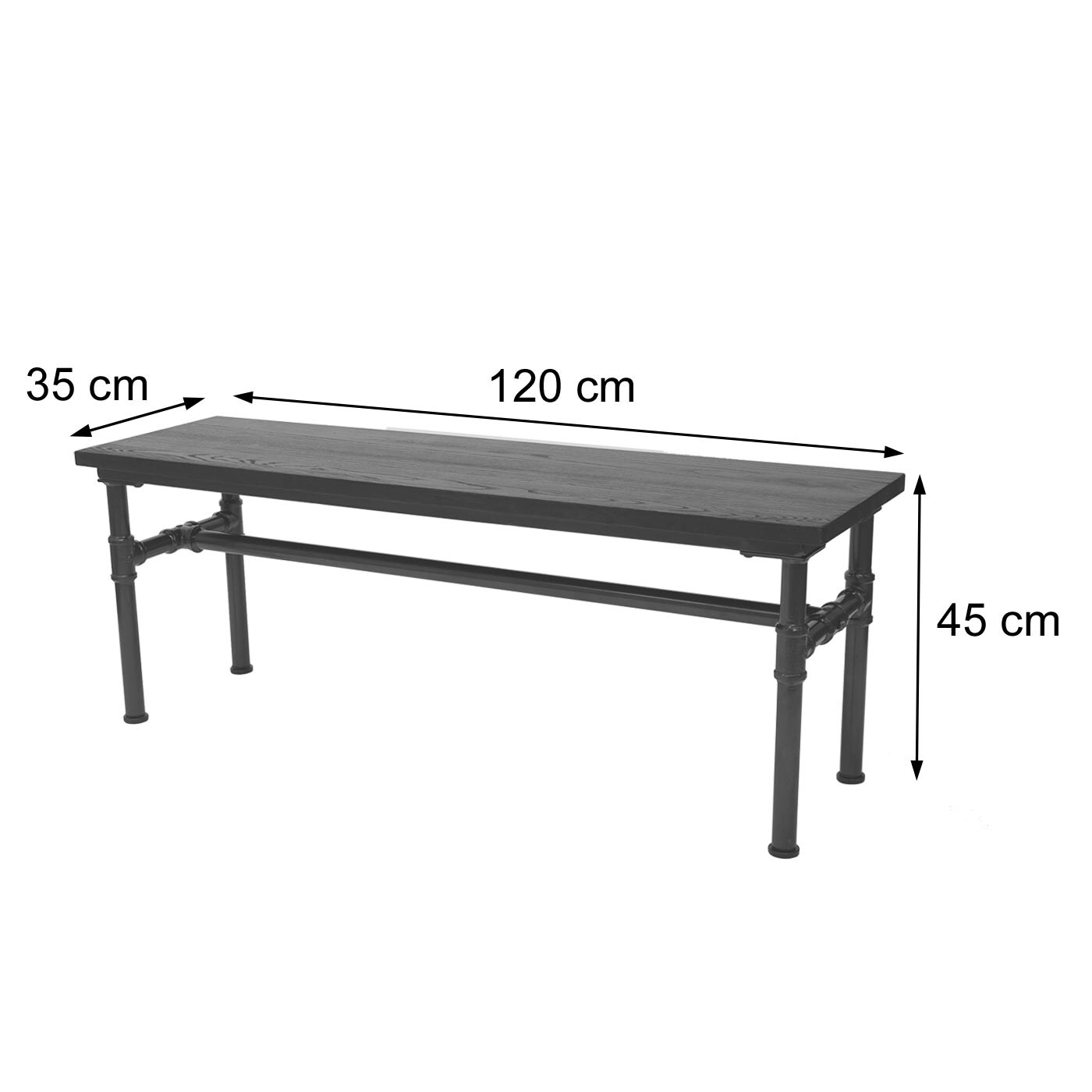 Sitzbank MCW-H10b, Esszimmerbank Bank Hocker, Ulme Holz Industriedesign, 120x35cm MVG-zertifiziert, schwarz-braun