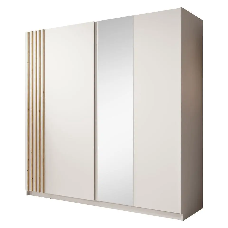 Meubella - Kledingkast Boets - Wit - Eiken - 200 cm - Met spiegel