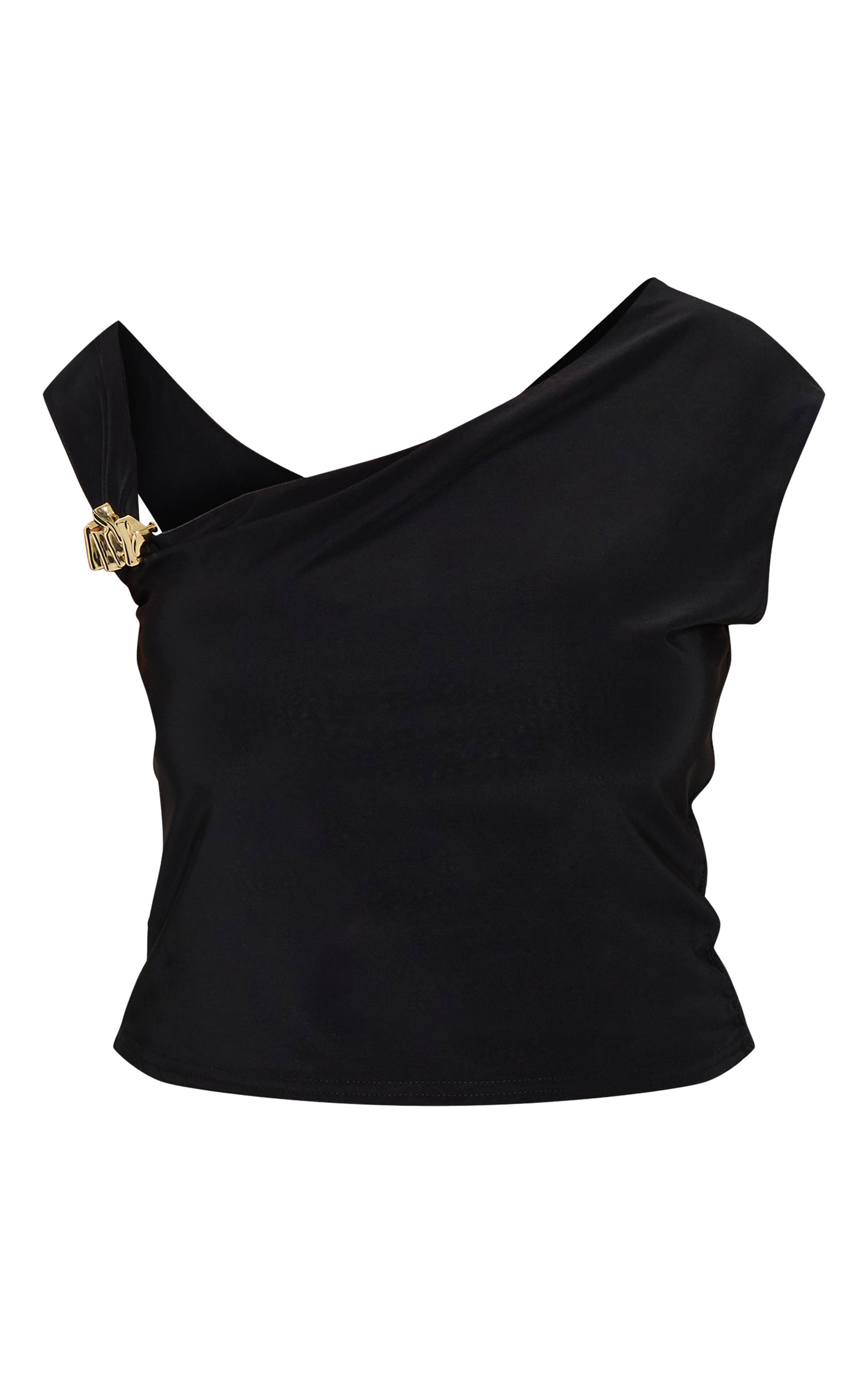 Noir Haut Asymétrique Grande Taille À Double Couche Slinky Avec Détails De Finition