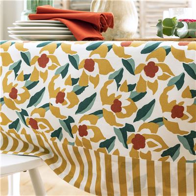 Nappe en coton fleurs et rayures