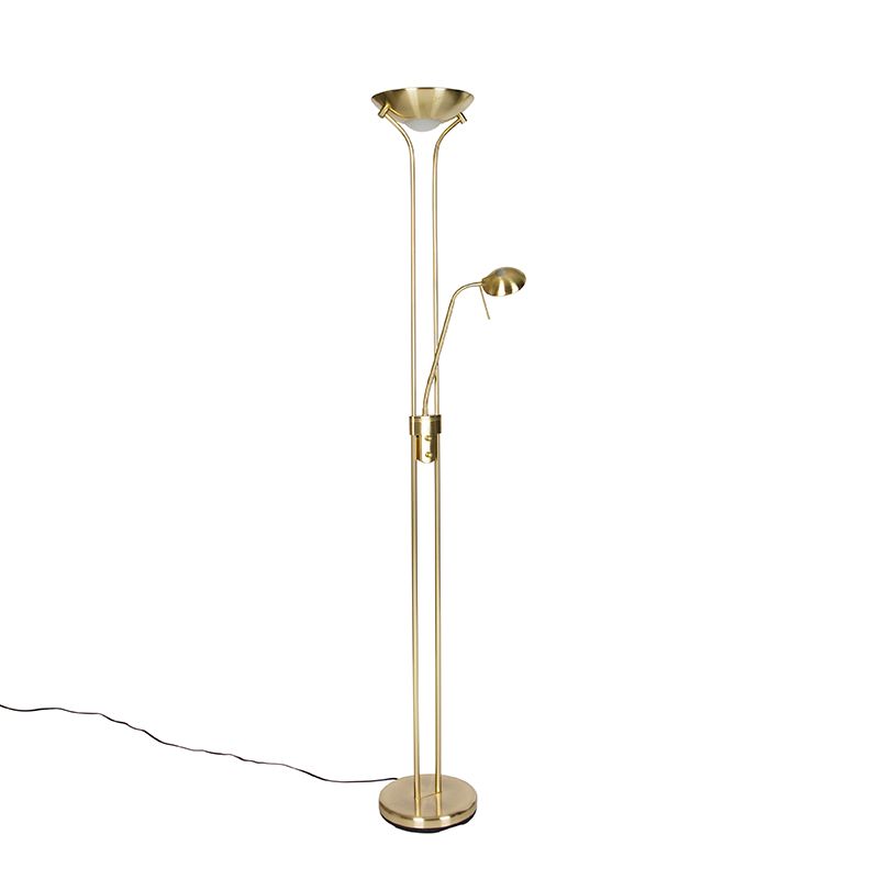 Moderne vloerlamp messing met leeslamp incl. LED dim to warm - Diva