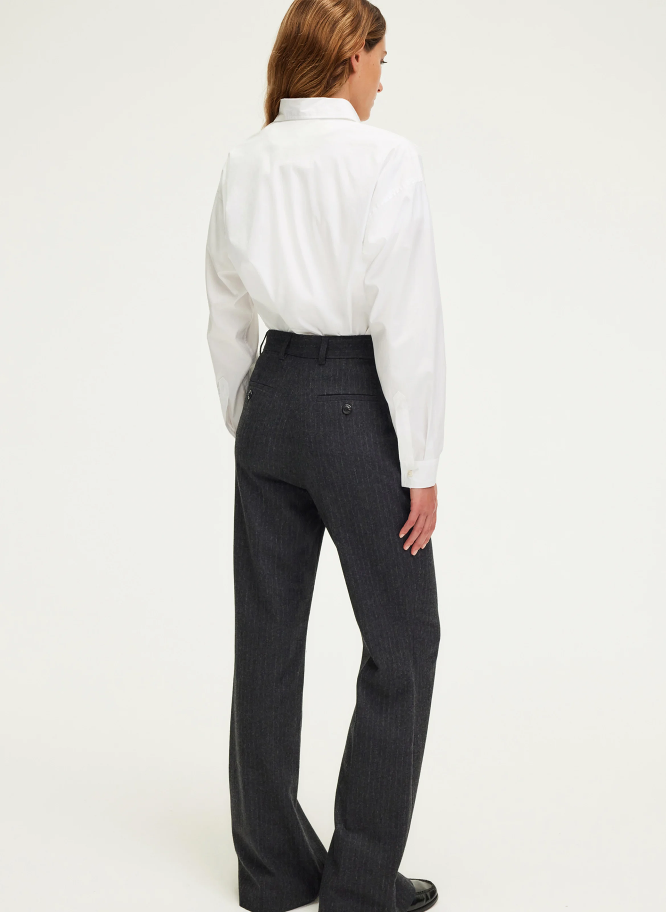 NATAELLE - Pantalon large rayé en laine mélangée | Gris