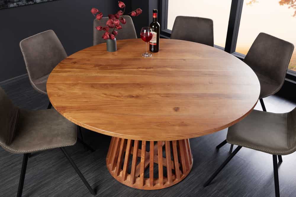Runder Esstisch MAISON JADE 140cm natur Akazie Massivholz Säulenfuß