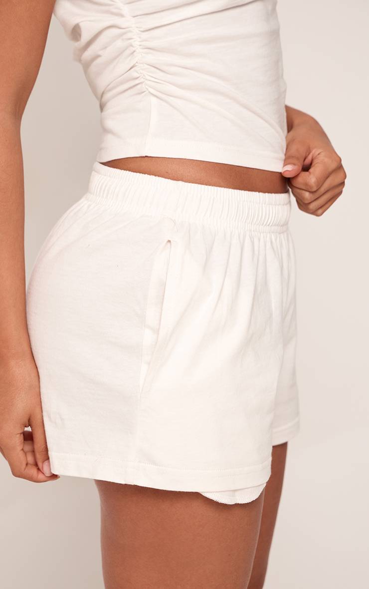 Crème Short Décontracté Petite En Coton Avec Cordon De Serrage Contrasté