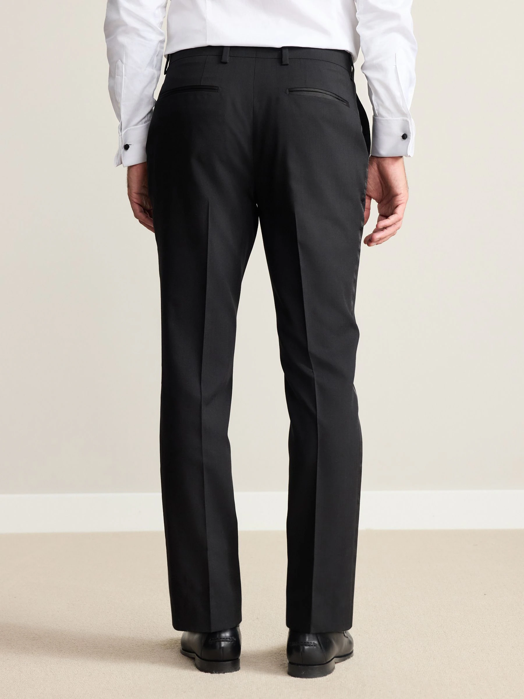 Zwart - Slim Fit Signature Nova Fides 100% Italian Wool Tuxedo Suit Trousers