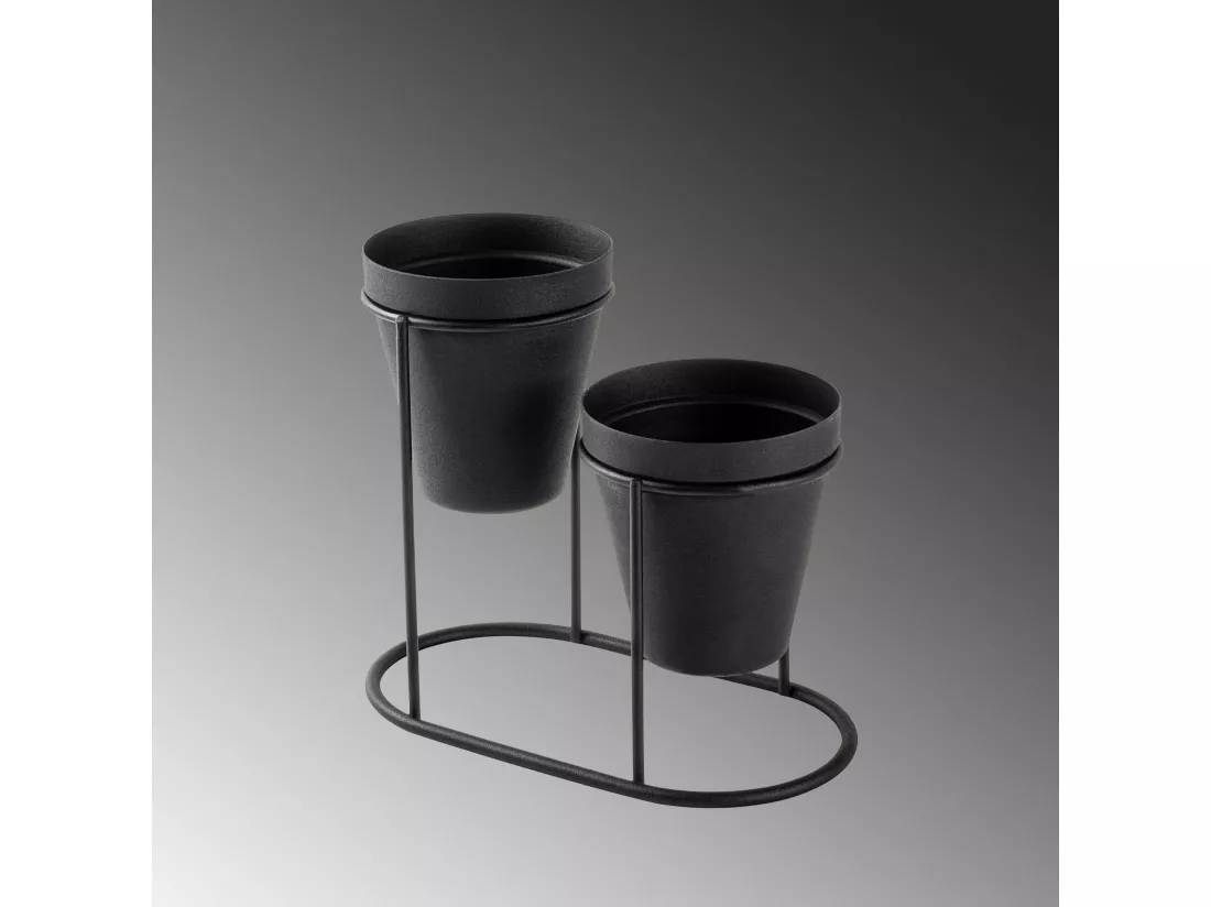 Porte pot à 2 pots Avilan L19xH16cm Métal Noir