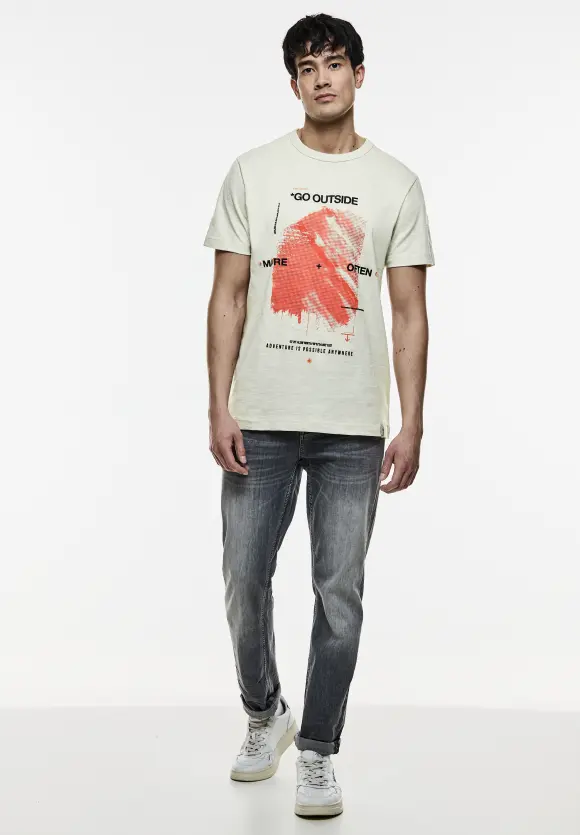 3D-Print Slub T-Shirt - faded stone