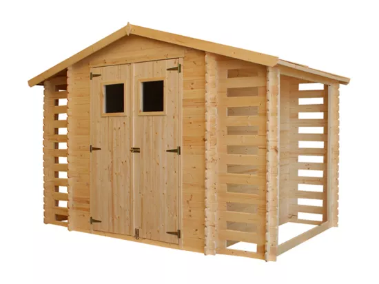 Abri de jardin en bois et range bûches extérieur - 3,53 + 0,97+0,97 m2 - TIMBELA M391