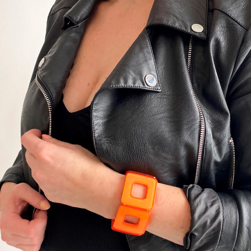 Bracelet extensible orange formes carrées
