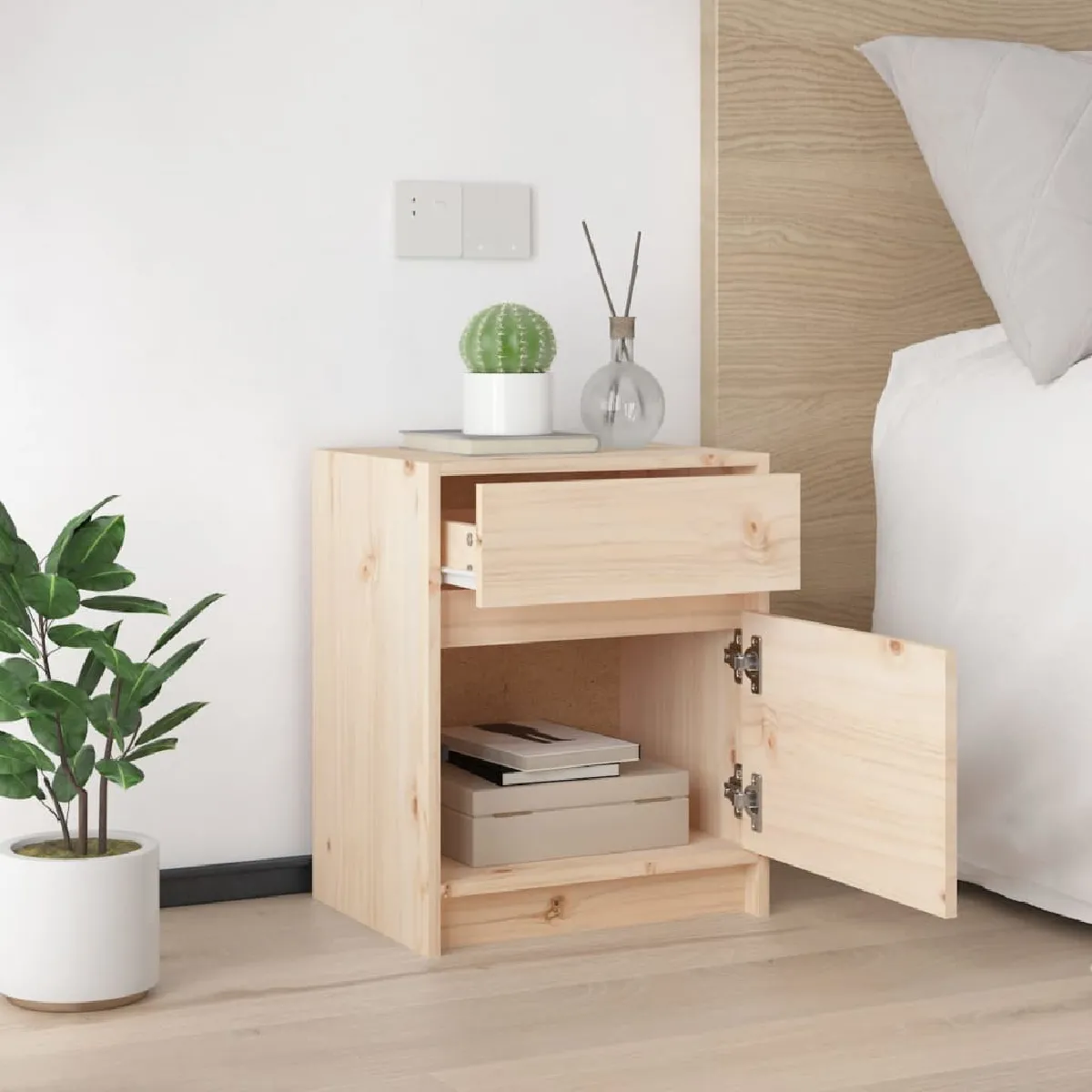 vidaXL table de chevet bois de pin massif