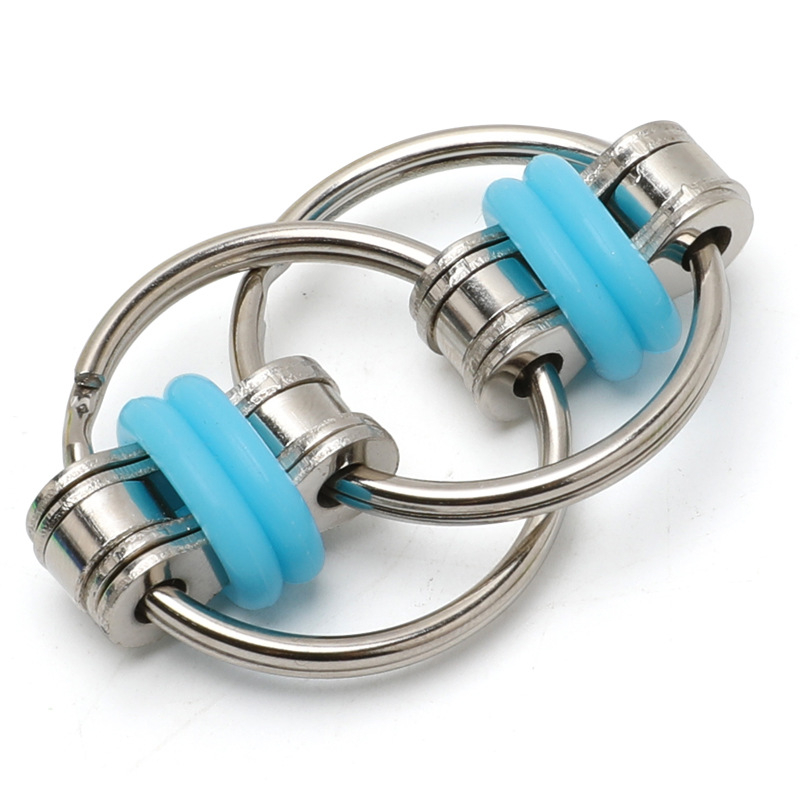 (2er Set) Anti Stress Ketten Schlüsselring Fidget Hand Spinner Spiel - Blau / Grün