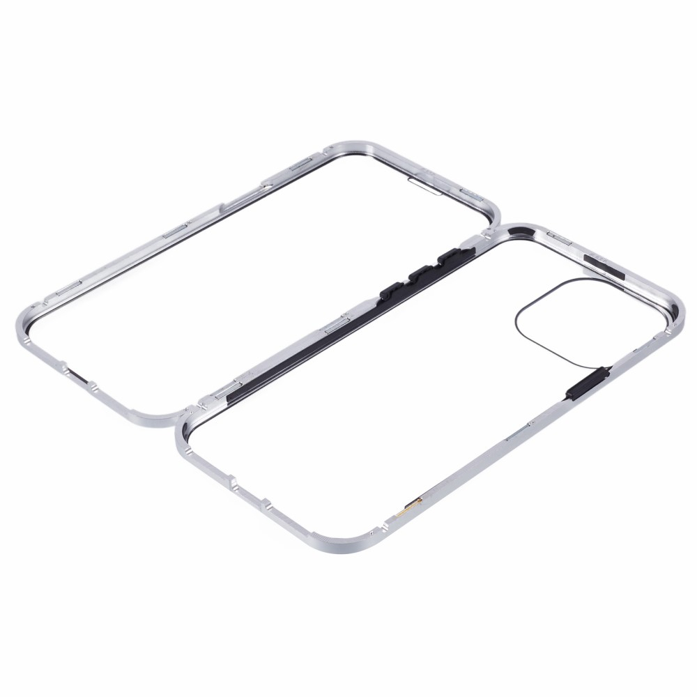 iPhone 16 Pro Max Magnetische Alu Schutzhülle mit Panzer Glas Backcover   Displayschutz (Magnet-Technologie) - Silber