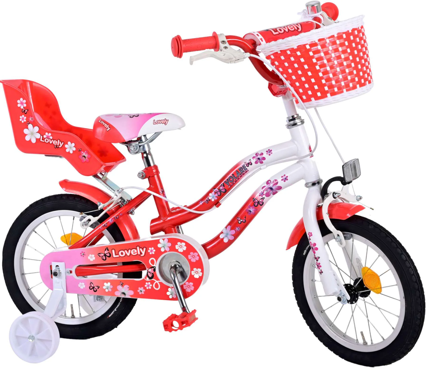 TPFSports Lovely Kinderfahrrad - Mädchen - 14 Zoll - 2 Handbremsen - Rot/Weiß
