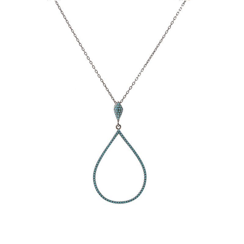 Collier argent forme goutte noir