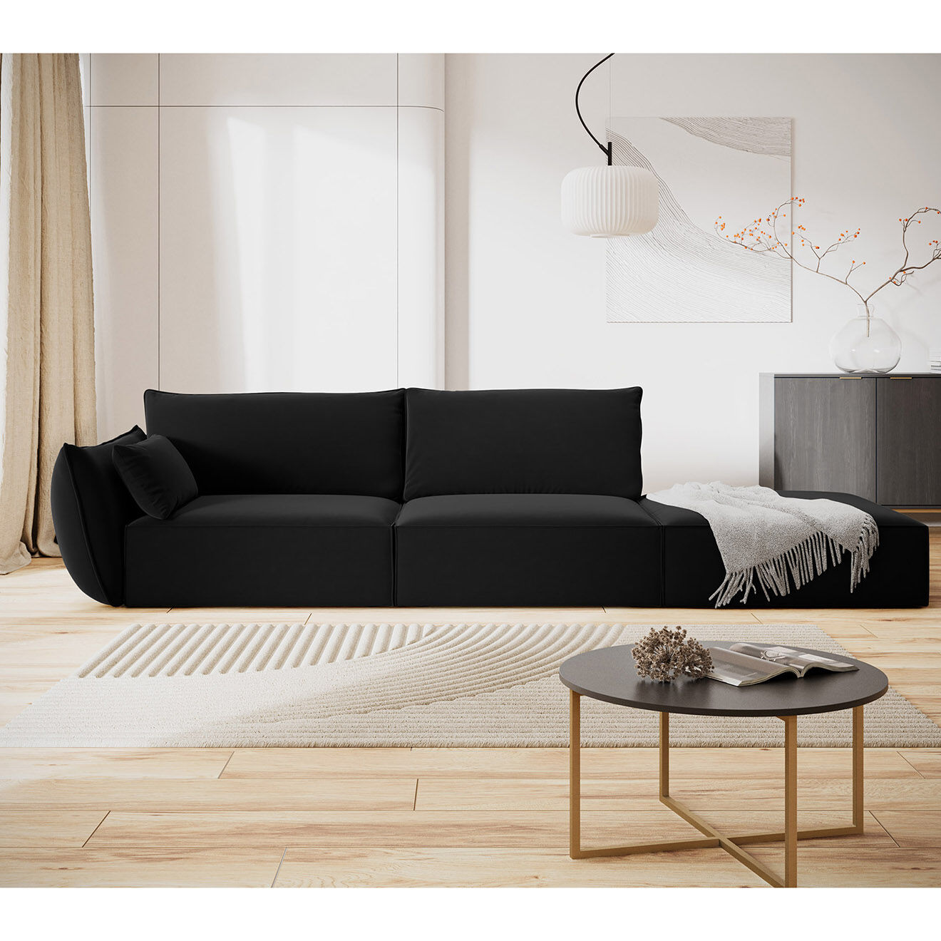 Mazzini Sofas Canapé gauche Velours Vanda 4 Places noir - 286x100x85 cm
