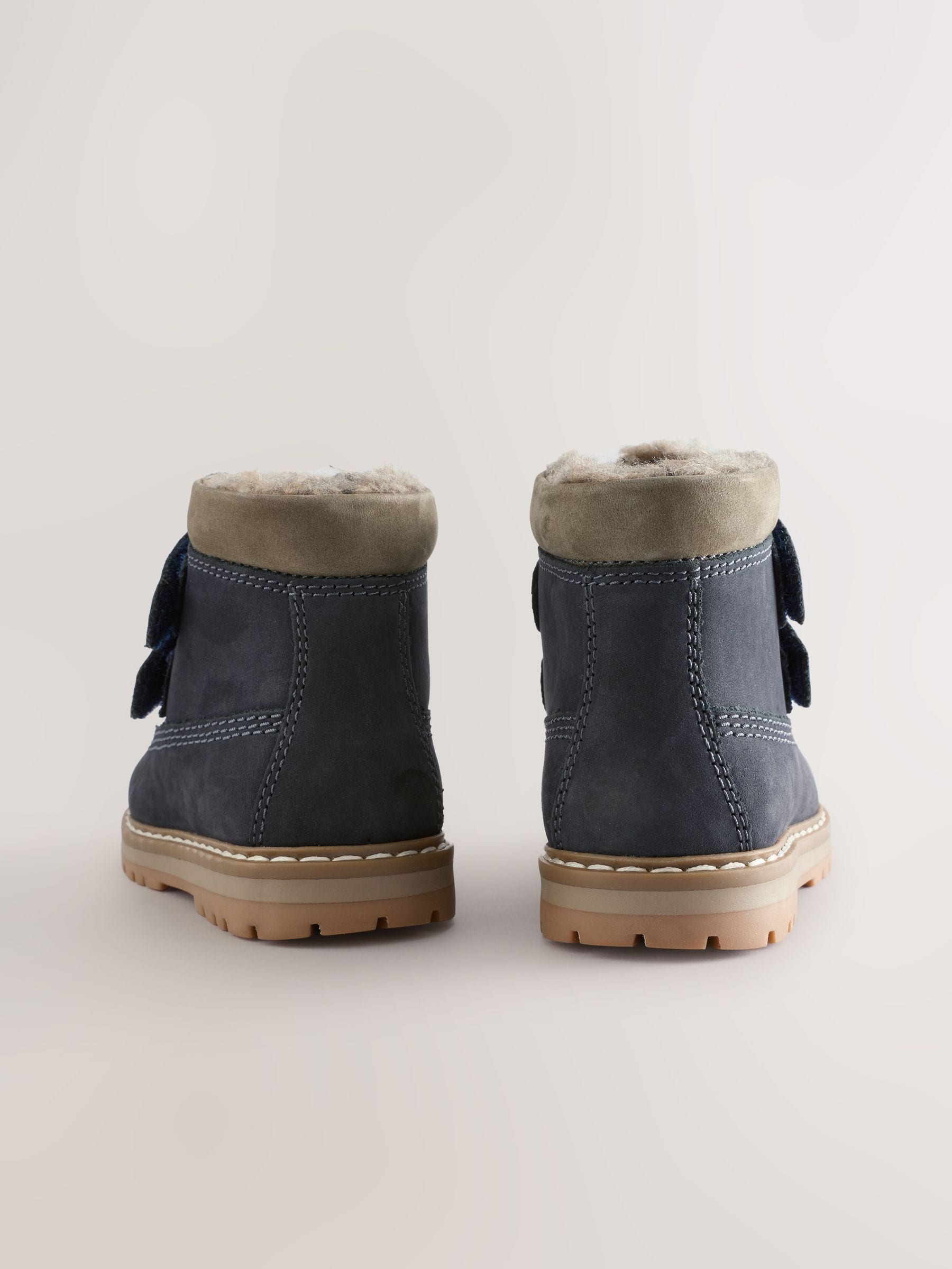 Marineblauw - Leren Thermal gevoerde Thinsulate werklaarzen met klittenbandsluiting