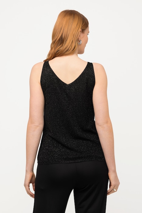 Stricktop, Metallic-Rippstrick, V-Ausschnitt, ärmellos